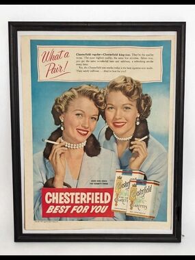 1954 Chesterfield Cigarette Corbett Twins PRINT AD "What A Pair" Jean Jones